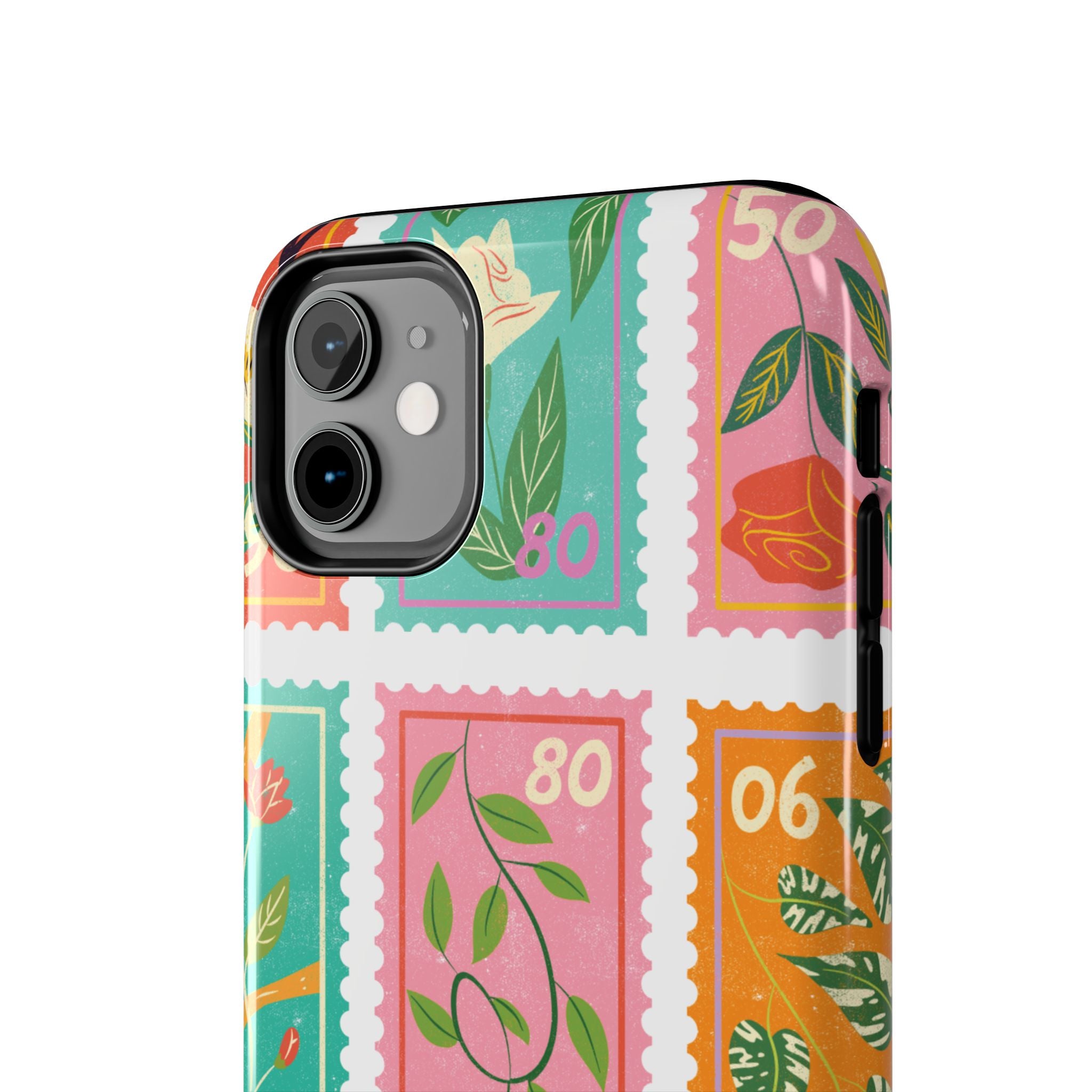 Floral Stamp Pattern Tough Phone Case — Colorful Botanical Protective Cover