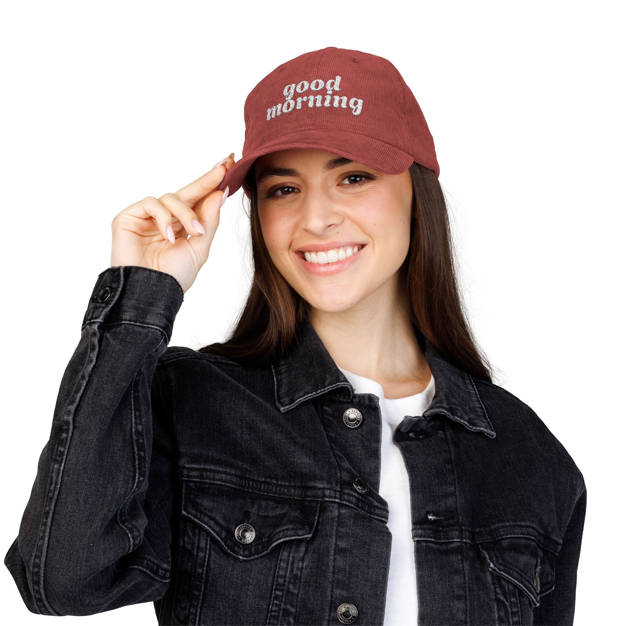 Good Morning Embroidered Vintage Corduroy Cap