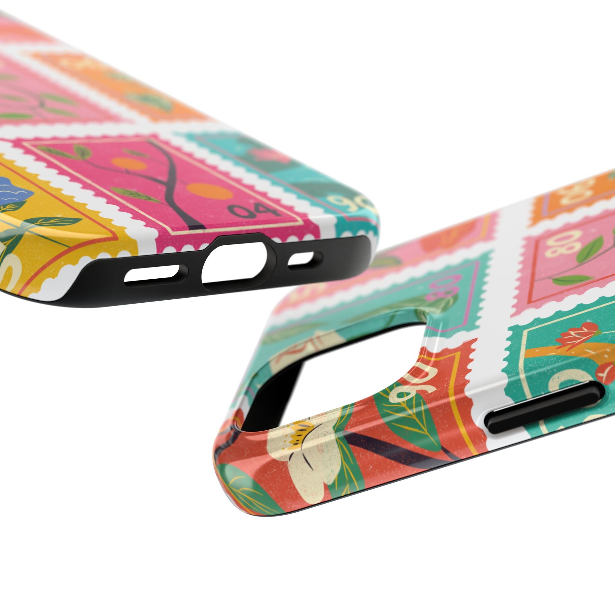Floral Stamp Pattern Tough Phone Case — Colorful Botanical Protective Cover