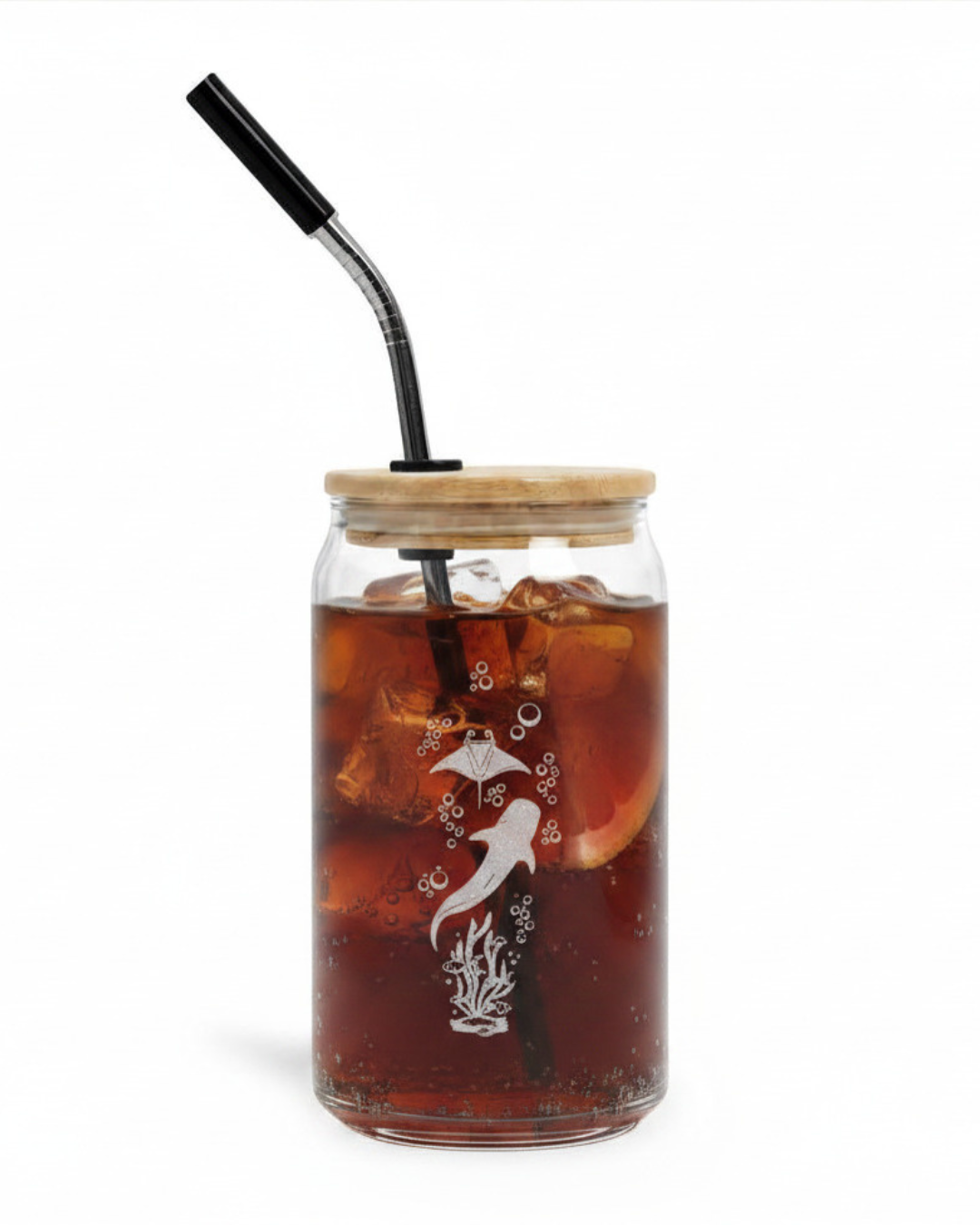 Engraved Ocean Scene Iced Coffee Glass