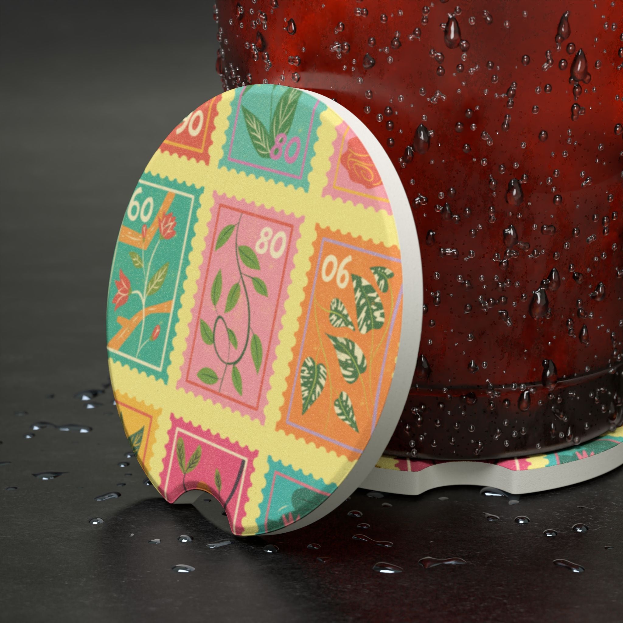 Floral Stamp Car Coaster