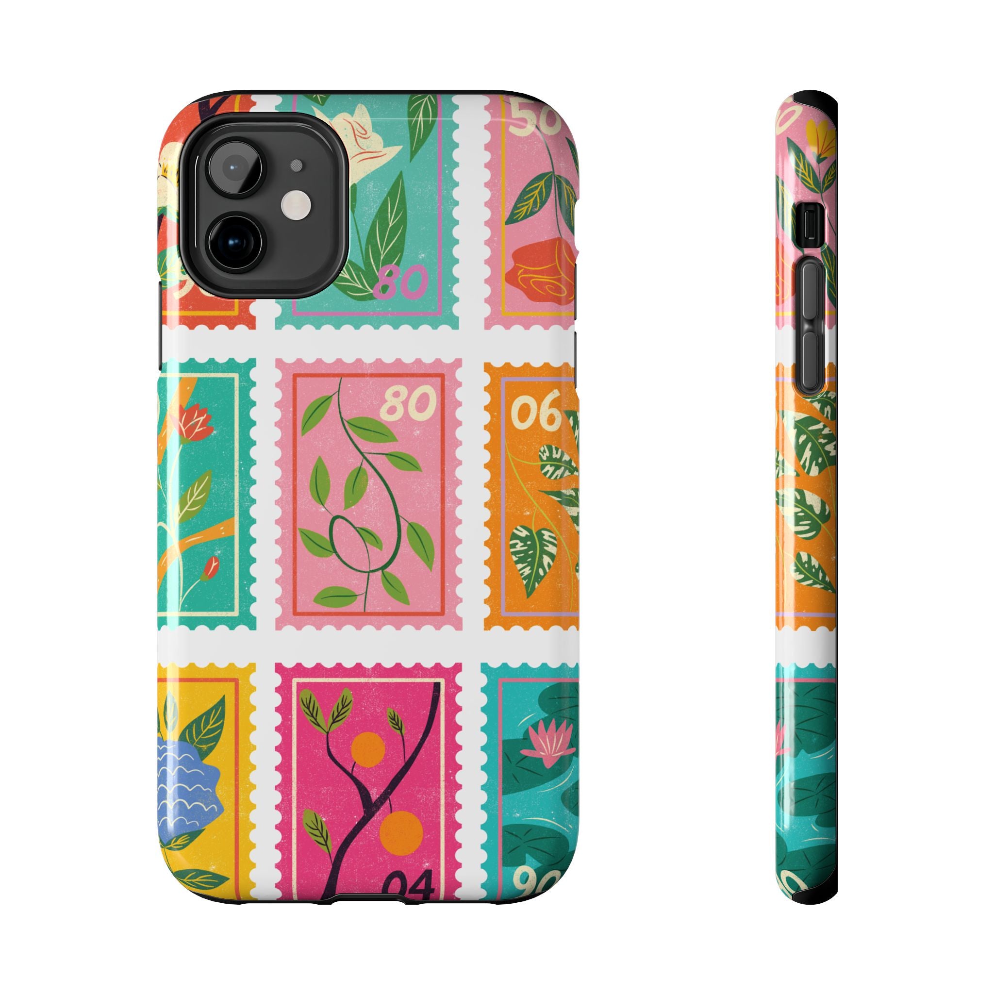 Floral Stamp Pattern Tough Phone Case — Colorful Botanical Protective Cover