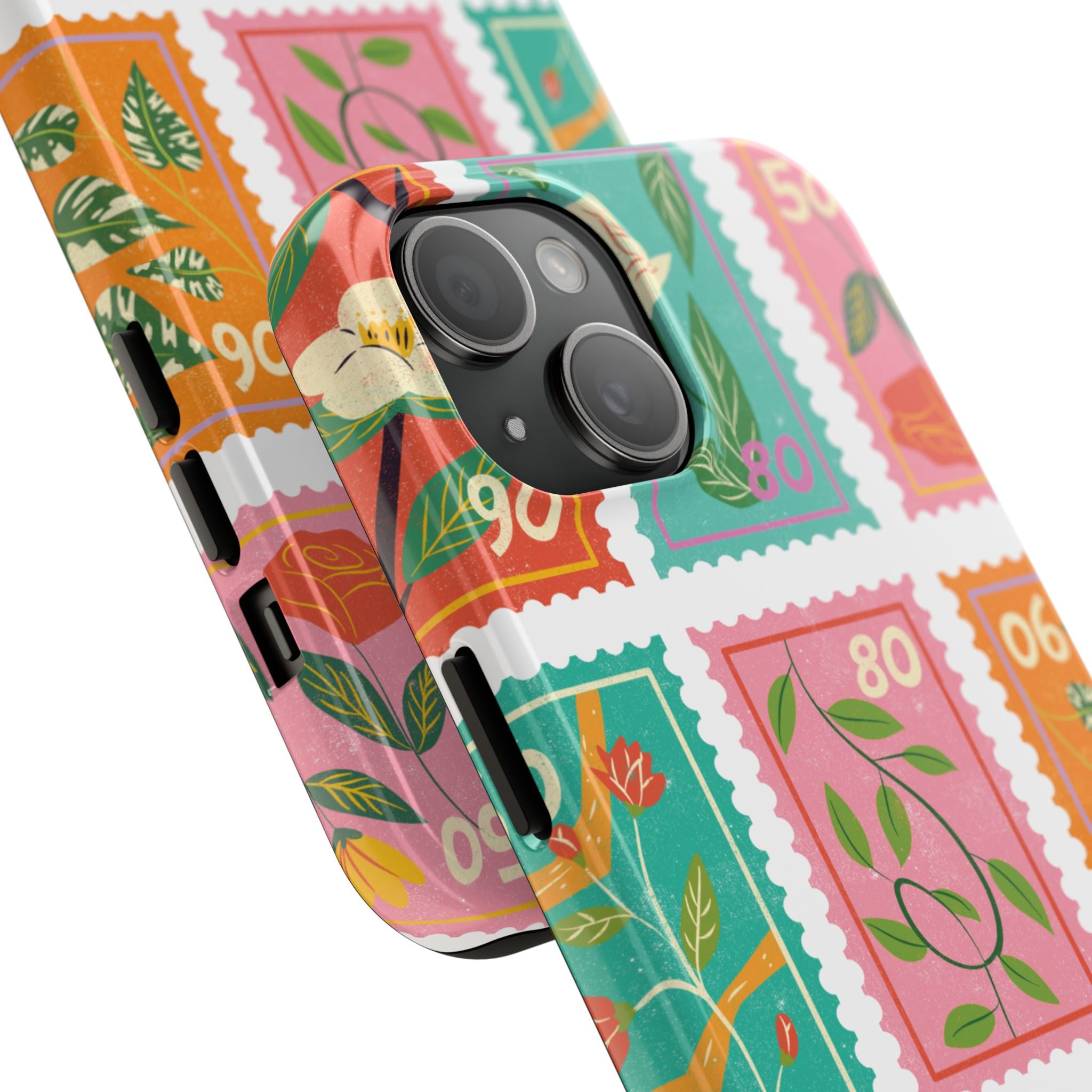 Floral Stamp Pattern Tough Phone Case — Colorful Botanical Protective Cover