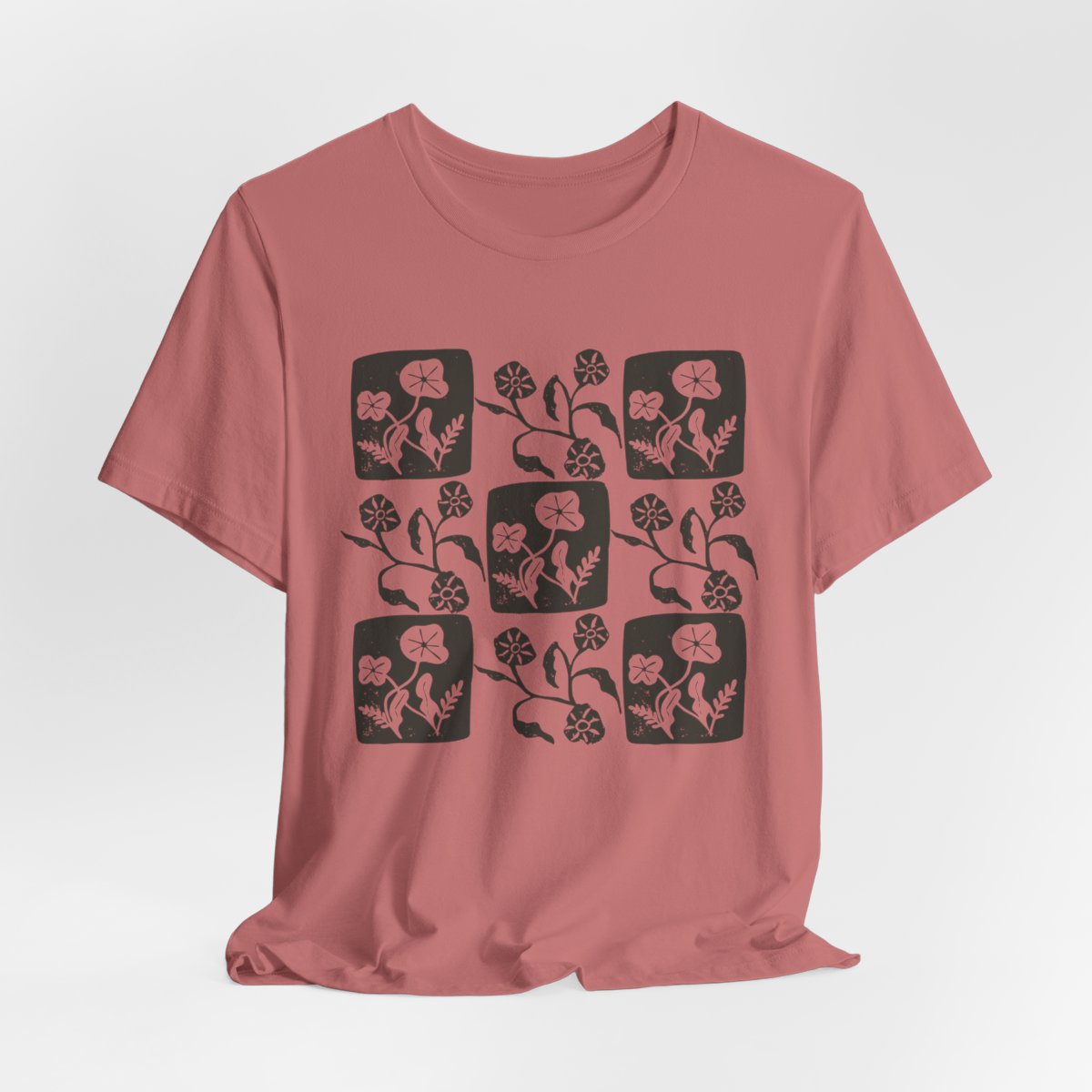 Floral Linocut Style Graphic T-Shirt