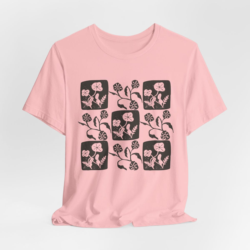 Floral Linocut Style Graphic T-Shirt