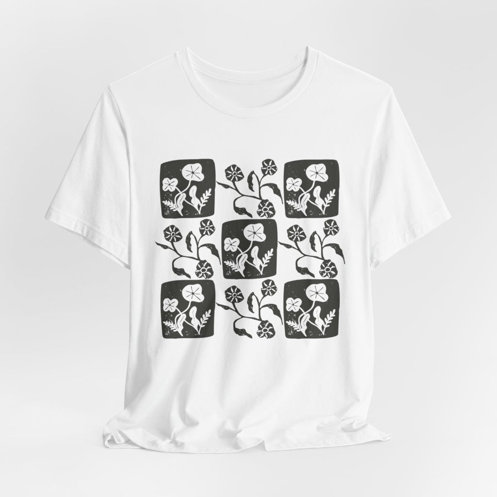 Floral Linocut Style Graphic T-Shirt