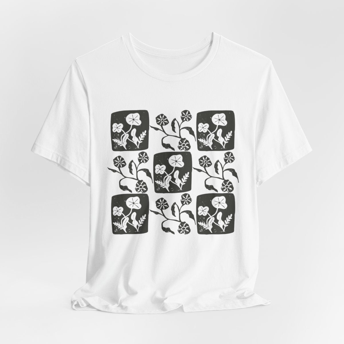 Floral Linocut Style Graphic T-Shirt