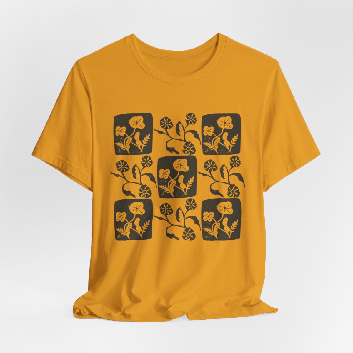 Floral Linocut Style Graphic T-Shirt